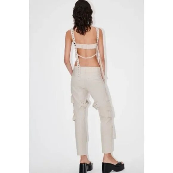 Zara Linen Blend Cargo Pants in Ivory - Picture 3 of 5